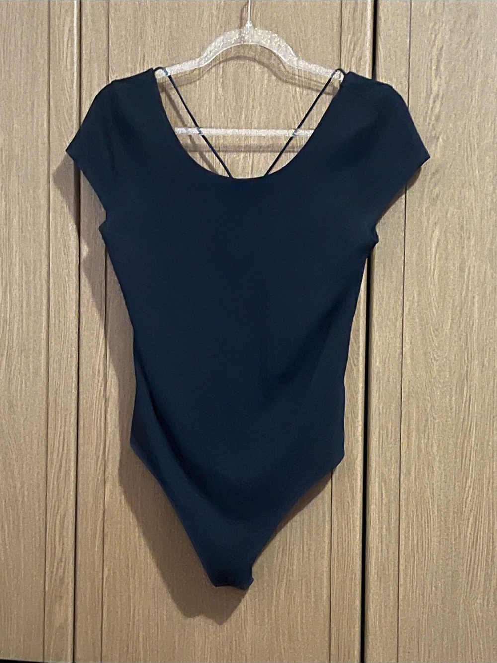 American Eagle Black Scoop-Neck Cap Sleeve Bodysuit
